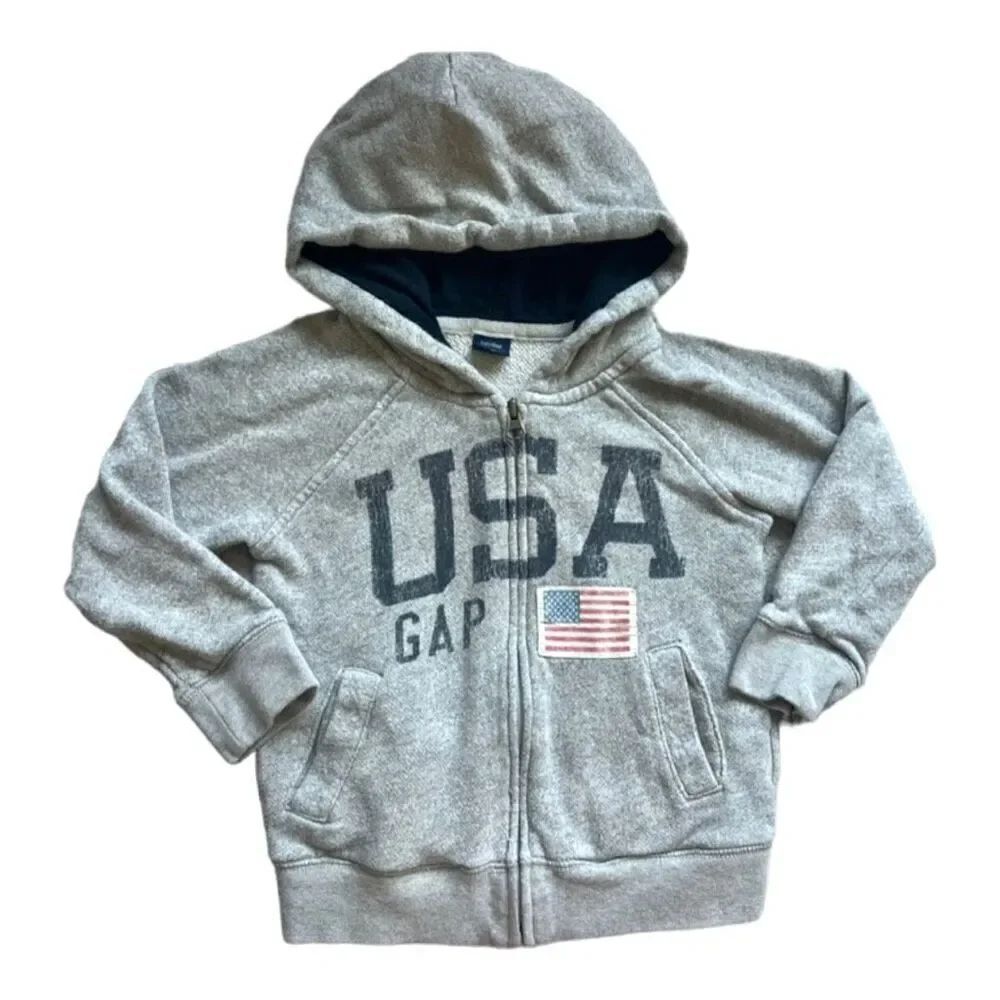 Youth Boys Gap Patroitic USA Heather Gray Burnout Hoodie - Sz 4